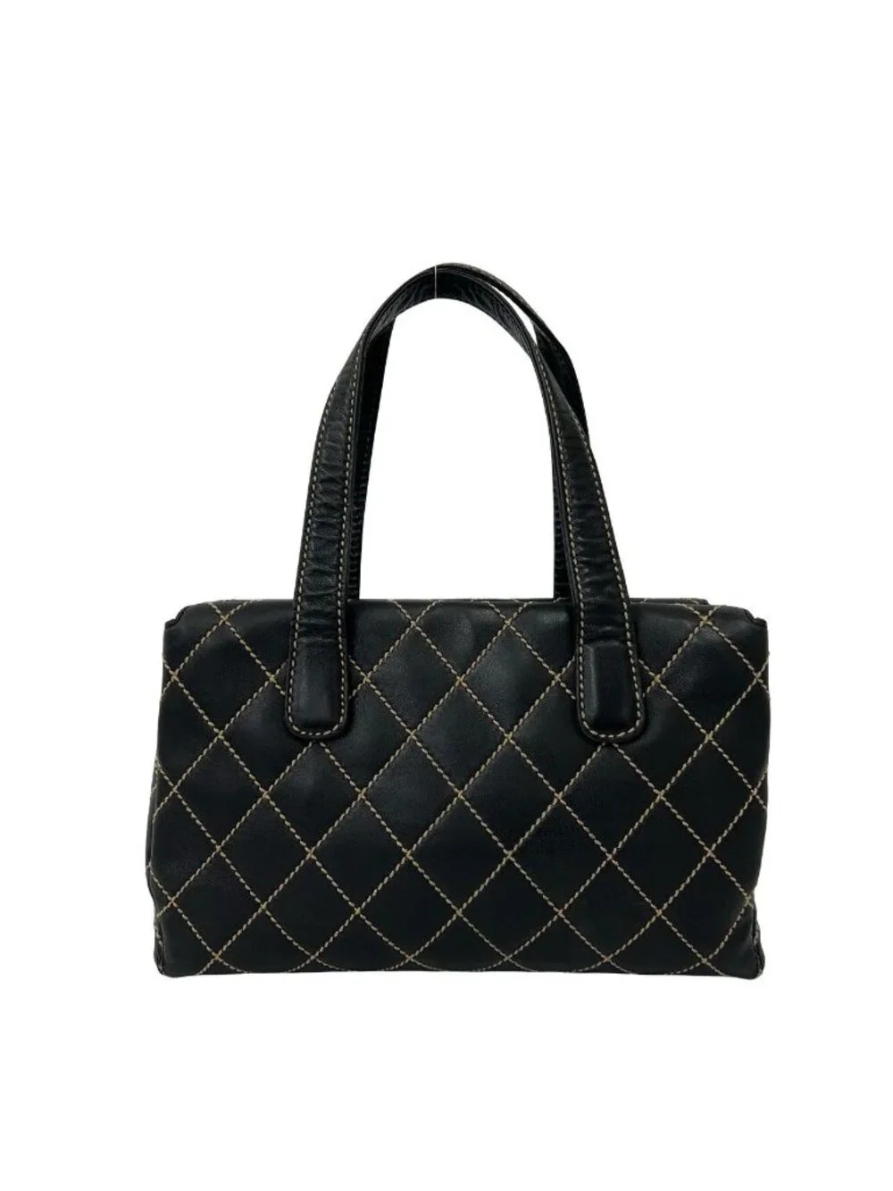 Chanel Quilted CC Logo Wild Stitch Leather Tote Shoulder Bag Black